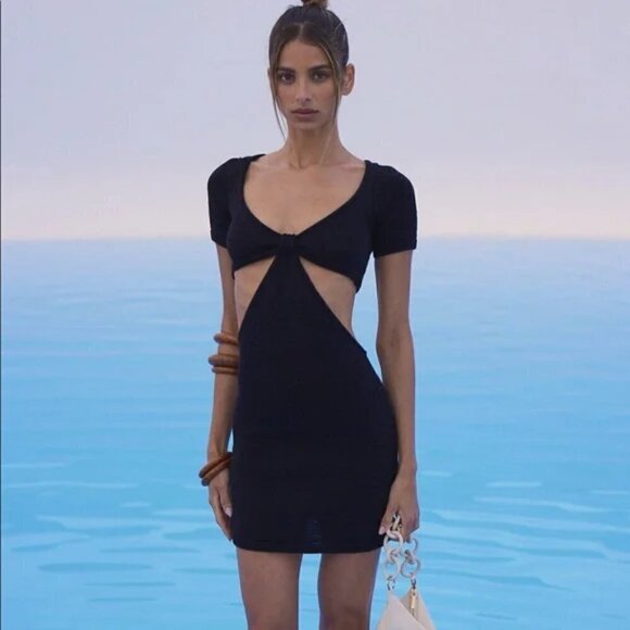 New Cult Gaia Billie Signature Cutout Detail Knit Black Mini Dress NWT Large - Picture 6 of 16